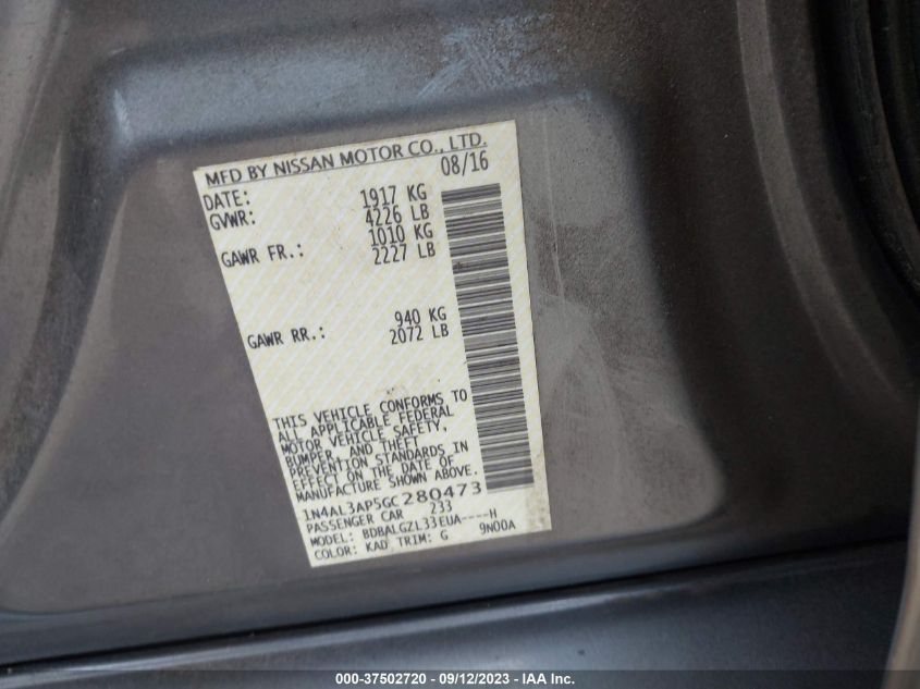 2016 NISSAN ALTIMA 2.5 S - 1N4AL3AP5GC280473