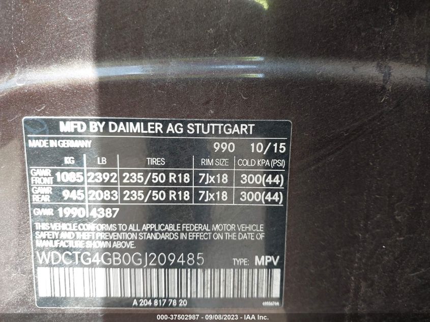 2016 MERCEDES-BENZ GLA GLA 250 - WDCTG4GB0GJ209485