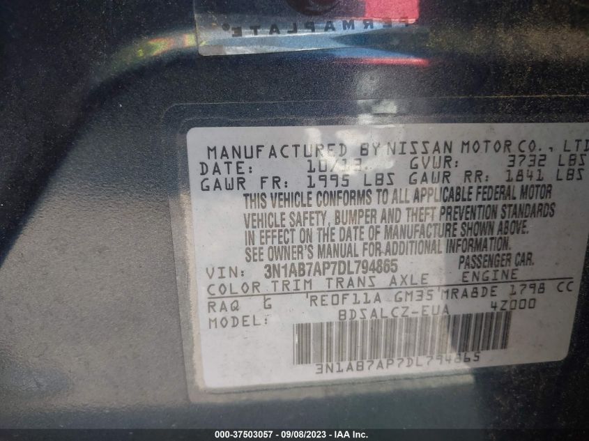 2013 NISSAN SENTRA S - 3N1AB7AP7DL794865