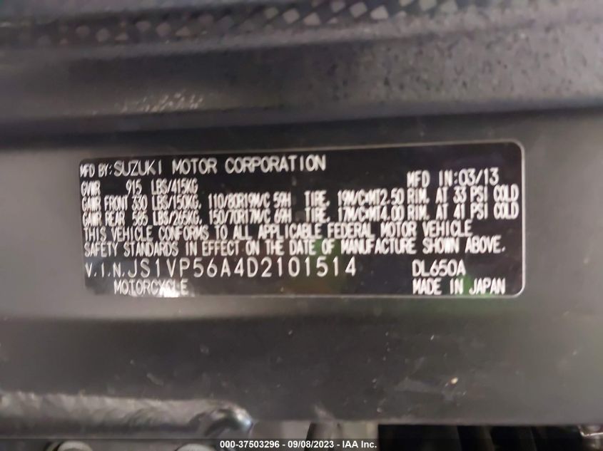 2013 SUZUKI DL650 A - JS1VP56A4D2101514