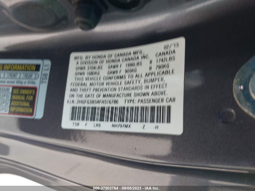 2015 HONDA CIVIC COUPE LX - 2HGFG3B54FH516786