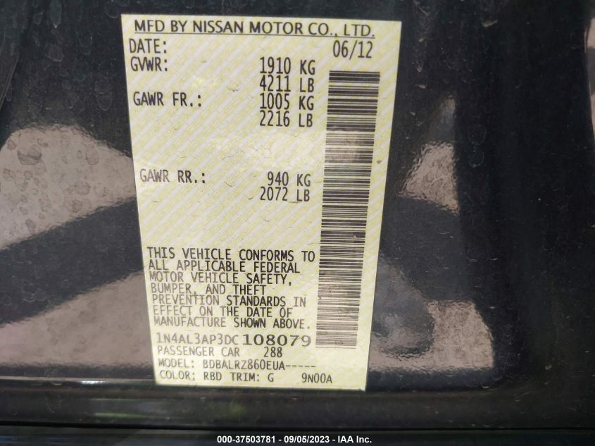 2013 NISSAN ALTIMA 2.5 S - 1N4AL3AP3DC108079