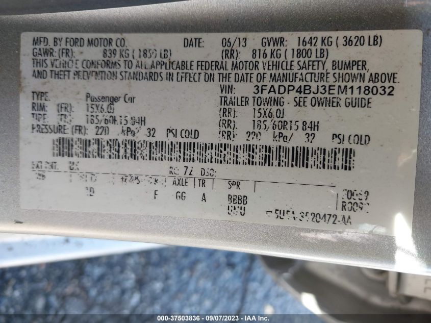 2014 FORD FIESTA SE - 3FADP4BJ3EM118032