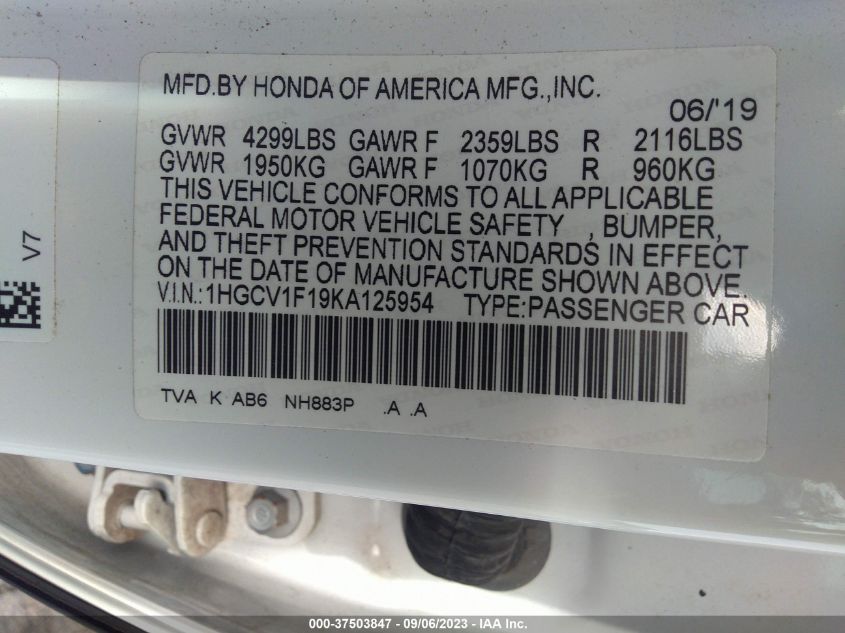 2019 HONDA ACCORD LX - 1HGCV1F19KA125954