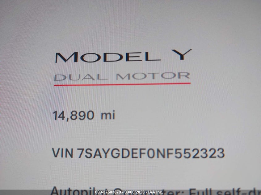 VIN 7SAYGDEF0NF552323 2022 TESLA MODEL Y PERFORMANCE