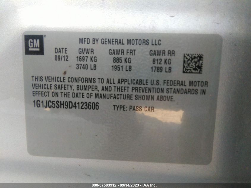 2013 CHEVROLET SONIC LT - 1G1JC5SH9D4123606