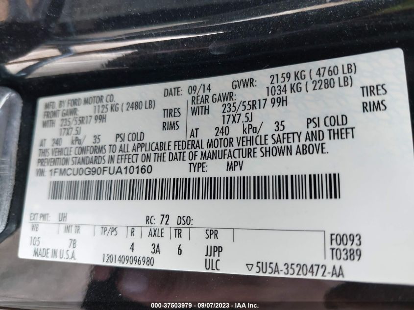 2015 FORD ESCAPE SE - 1FMCU0G90FUA10160