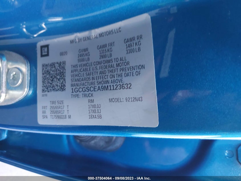 VIN 1GCGSCEA9M1123632 2021 CHEVROLET COLORADO 2WD LT