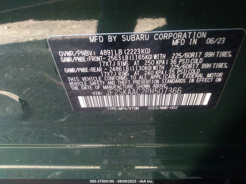 2023 SUBARU FORESTER - JF2SKAAC2PH507366