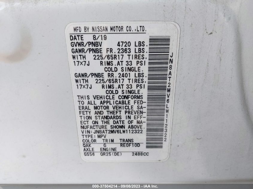 2020 NISSAN ROGUE SV - JN8AT2MV6LW112322