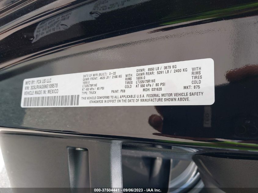 2022 RAM PROMASTER 1500 LOW ROOF 136" WB - 3C6LRVAG6NE109578