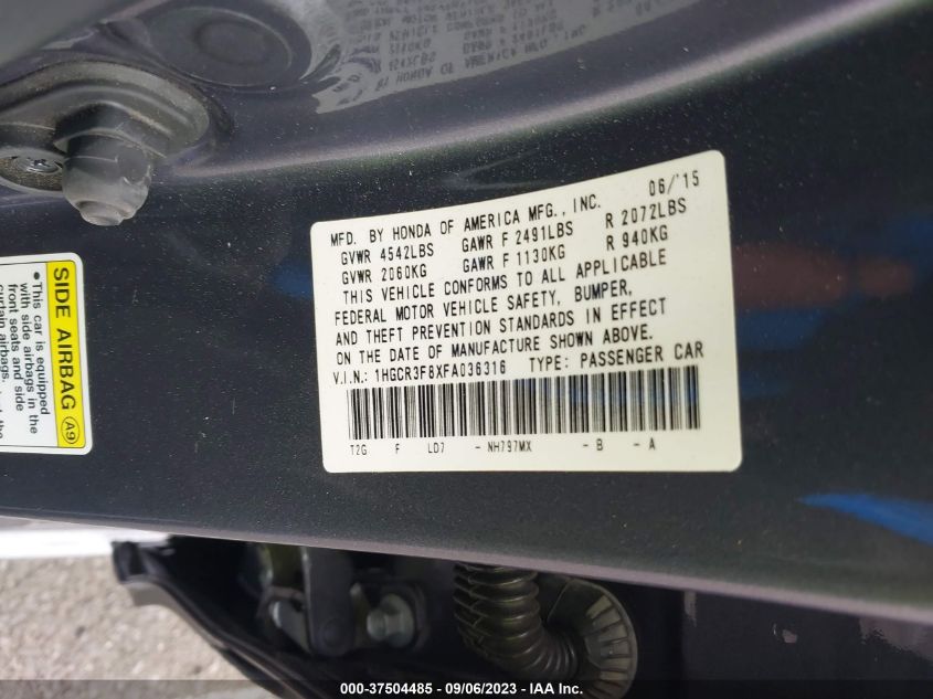 2015 HONDA ACCORD SEDAN EX-L - 1HGCR3F8XFA036316