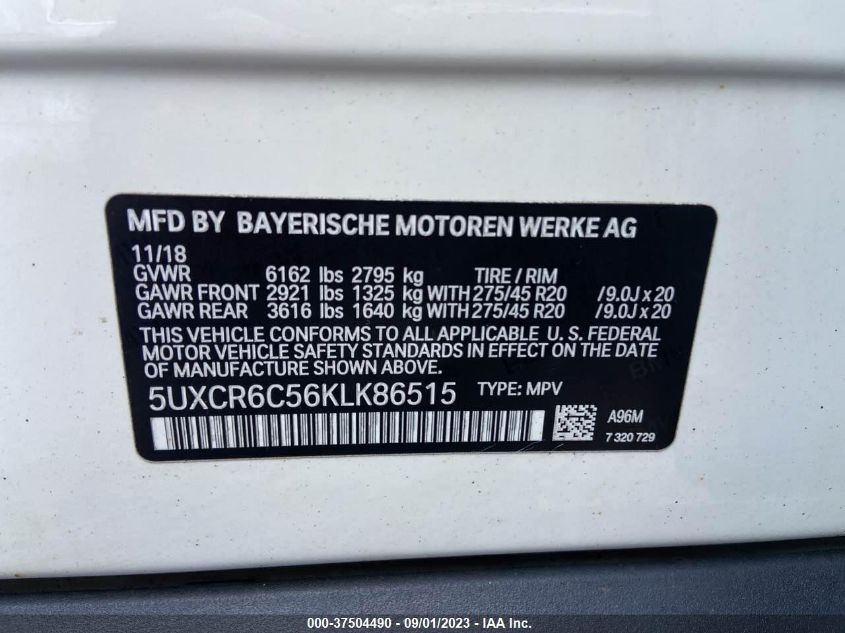 5UXCR6C56KLK86515 2019 BMW X5, photo no. 9