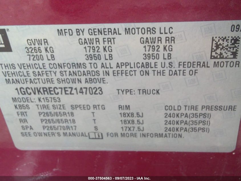 2014 CHEVROLET SILVERADO 1500 LT - 1GCVKREC7EZ147023