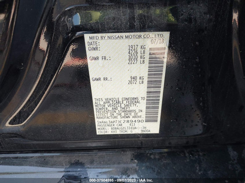 VIN 1N4AL3AP7JC289490 2018 NISSAN ALTIMA 2.5 S