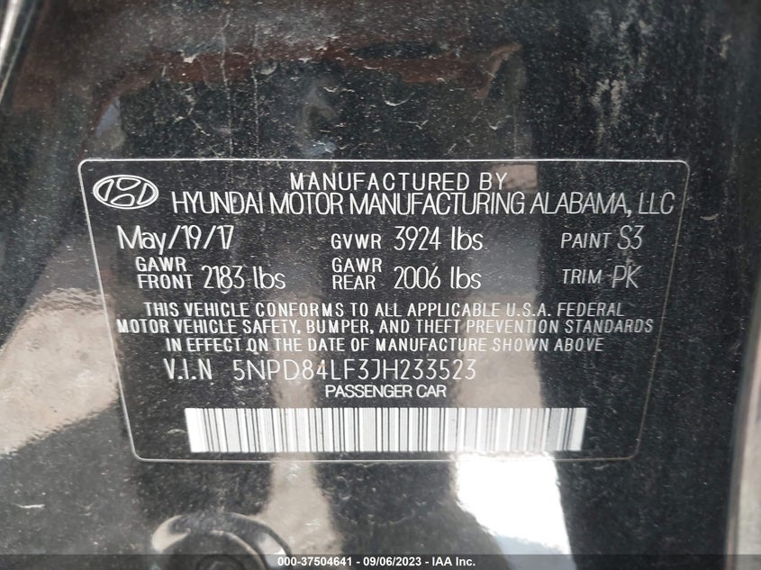 VIN 5NPD84LF3JH233523 2018 HYUNDAI ELANTRA SEL