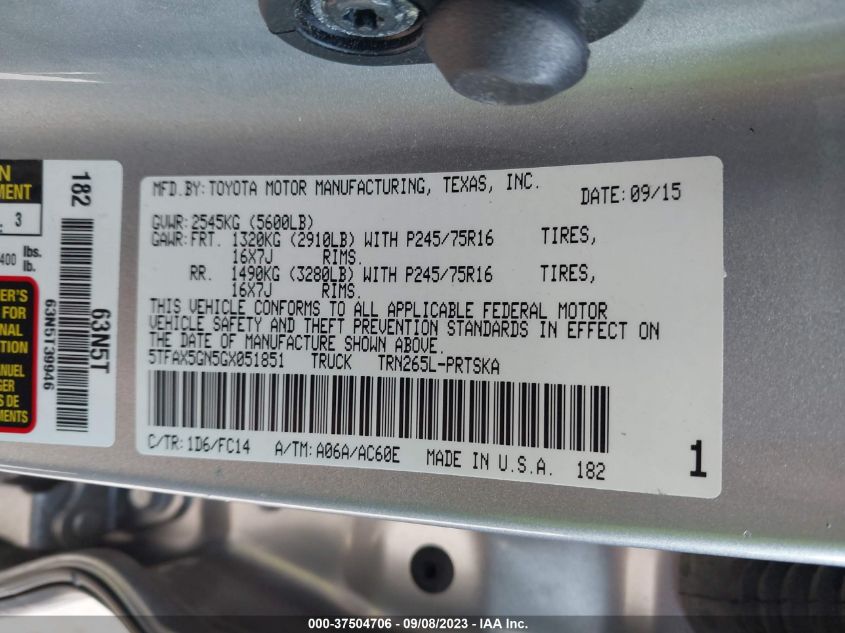 2016 TOYOTA TACOMA SR5/SR - 5TFAX5GN5GX051851