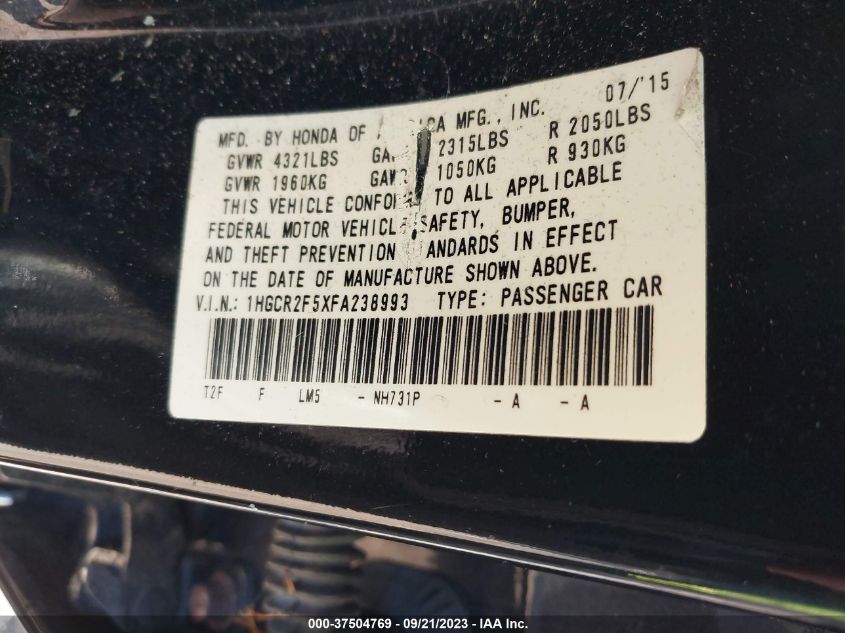 2015 HONDA ACCORD SEDAN SPORT 1HGCR2F5XFA238993