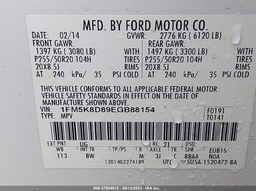 2014 FORD EXPLORER XLT - 1FM5K8D89EGB88154