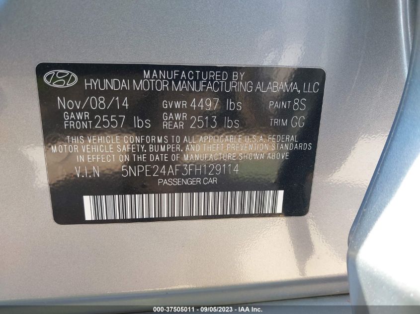 2015 HYUNDAI SONATA 2.4L SE - 5NPE24AF3FH129114