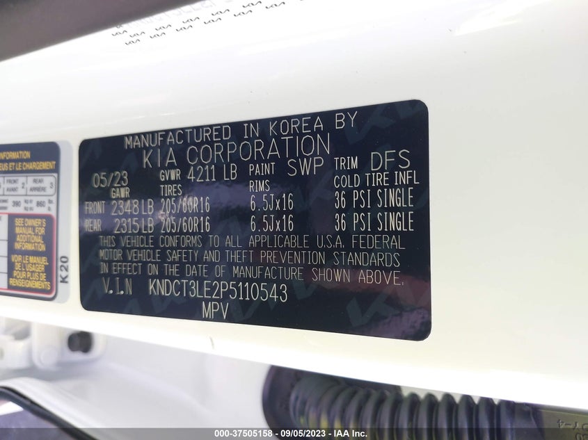 VIN KNDCT3LE2P5110543 2023 KIA NIRO SX