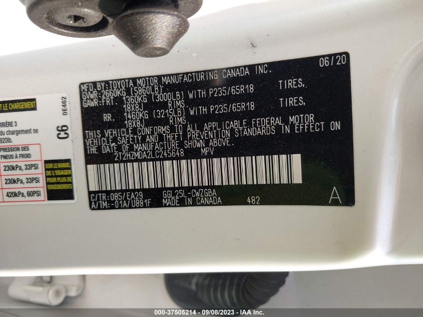 2020 LEXUS RX RX 350 2T2HZMDA2LC245648