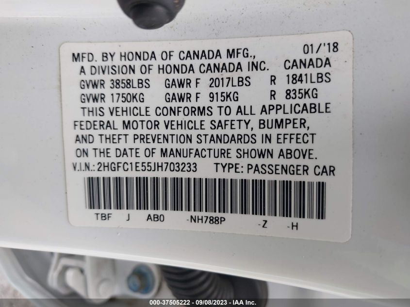 2018 HONDA CIVIC SI - 2HGFC1E55JH703233
