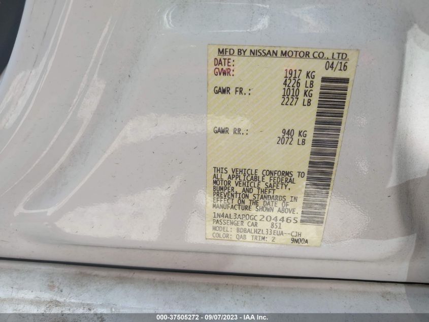 2016 NISSAN ALTIMA 2.5 SR - 1N4AL3AP0GC204465