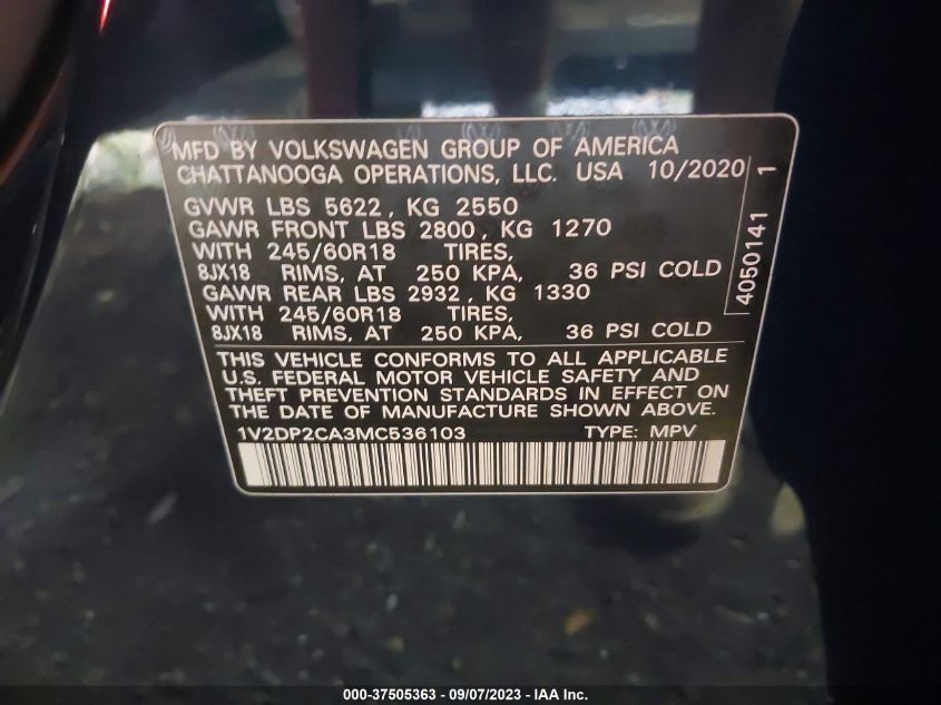 2021 VOLKSWAGEN ATLAS 2.0T SE - 1V2DP2CA3MC536103