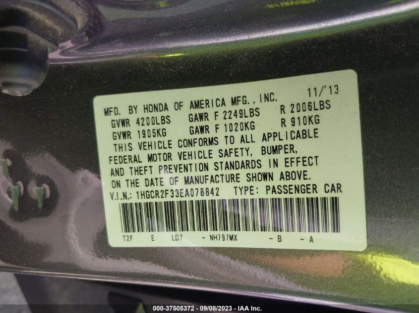 2014 HONDA ACCORD SEDAN LX - 1HGCR2F33EA078842