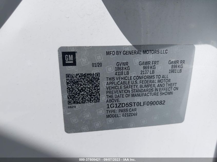 2020 CHEVROLET MALIBU LT - 1G1ZD5ST0LF090082