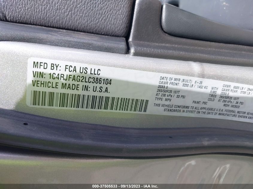 2020 JEEP GRAND CHEROKEE LAREDO - 1C4RJFAG2LC386104