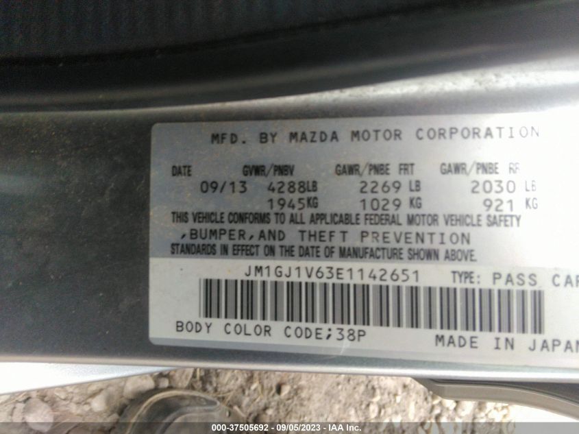 2014 MAZDA MAZDA6 I TOURING - JM1GJ1V63E1142651