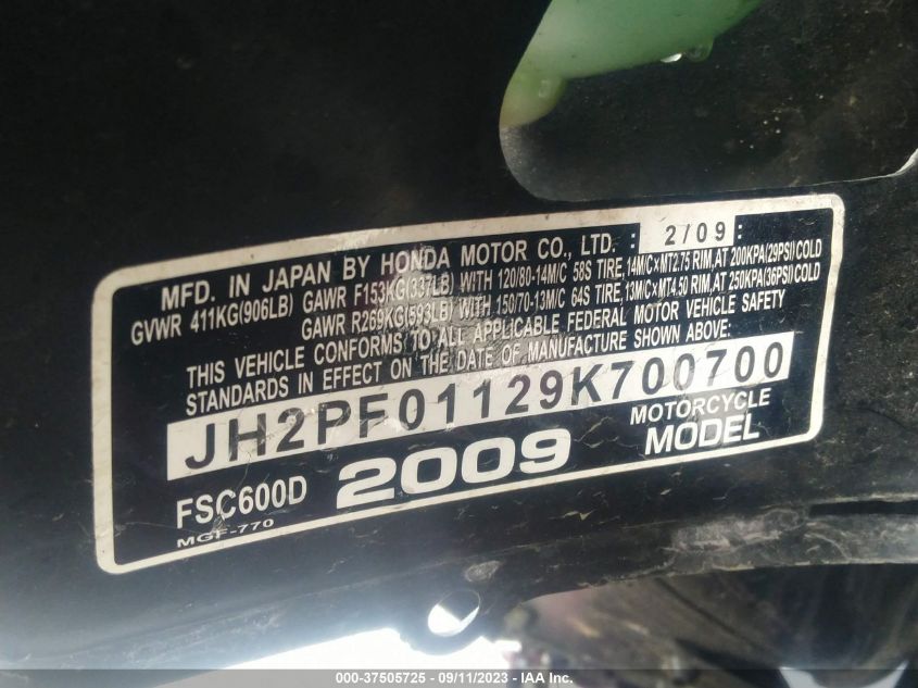 2009 HONDA FSC600 D JH2PF01129K700700