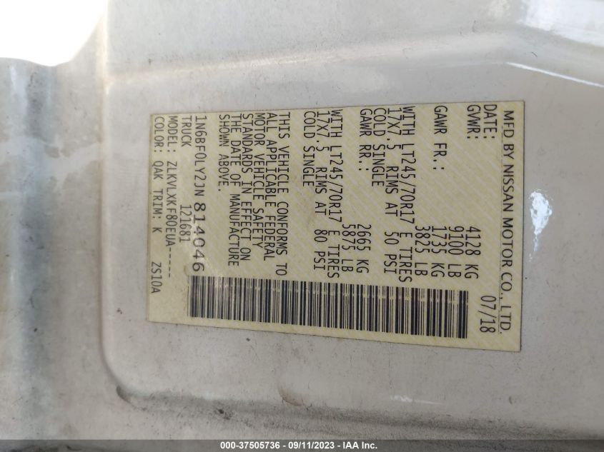 2018 NISSAN NV CARGO SV 1N6BF0LY2JN814046
