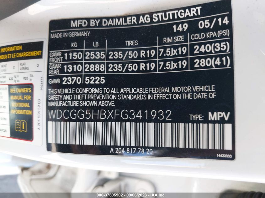 2015 MERCEDES-BENZ GLK-CLASS GLK 350 WDCGG5HBXFG341932