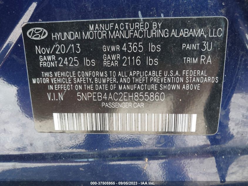 2014 HYUNDAI SONATA GLS - 5NPEB4AC2EH855860