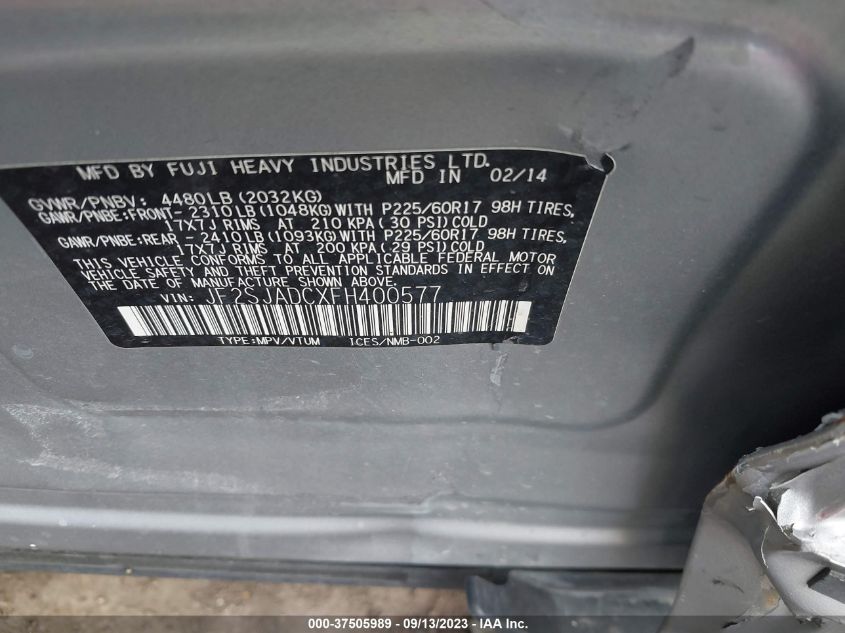 2015 SUBARU FORESTER 2.5I PREMIUM - JF2SJADCXFH400577