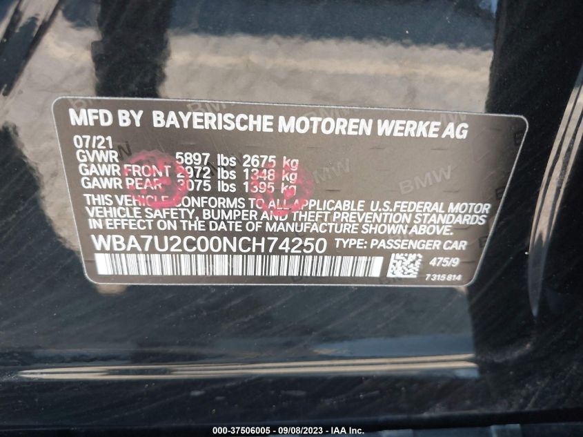 2022 BMW 7 SERIES 750I XDRIVE - WBA7U2C00NCH74250