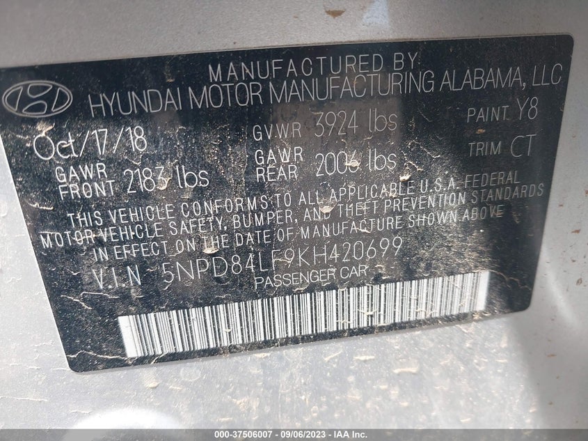 VIN 5NPD84LF9KH420699 2019 HYUNDAI ELANTRA SEL