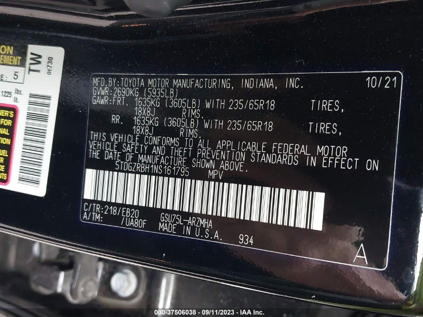 2022 TOYOTA HIGHLANDER XLE - 5TDGZRBH1NS161795