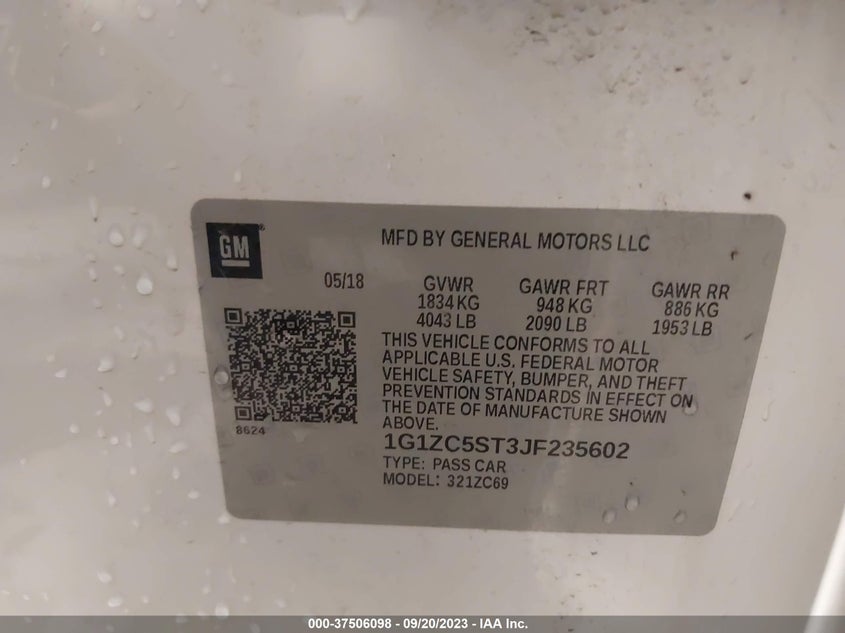 VIN 1G1ZC5ST3JF235602 2018 CHEVROLET MALIBU LS