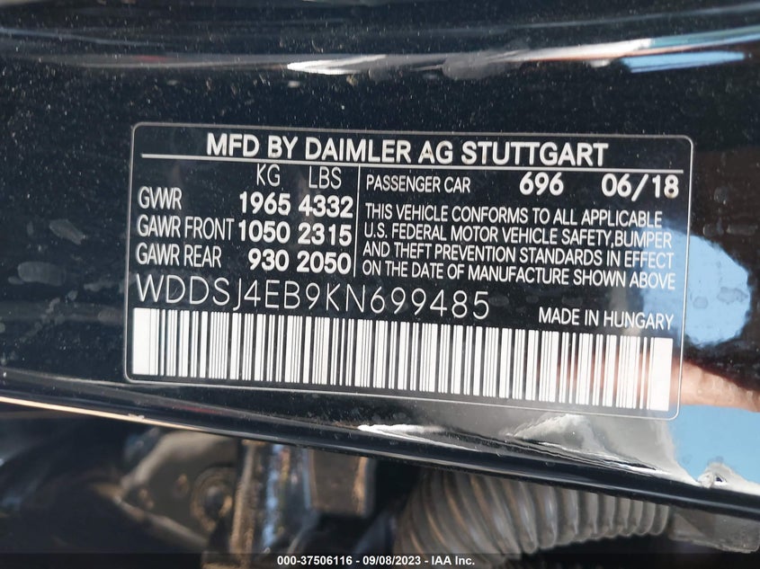 VIN WDDSJ4EB9KN699485 2019 MERCEDES-BENZ CLA CLA 250