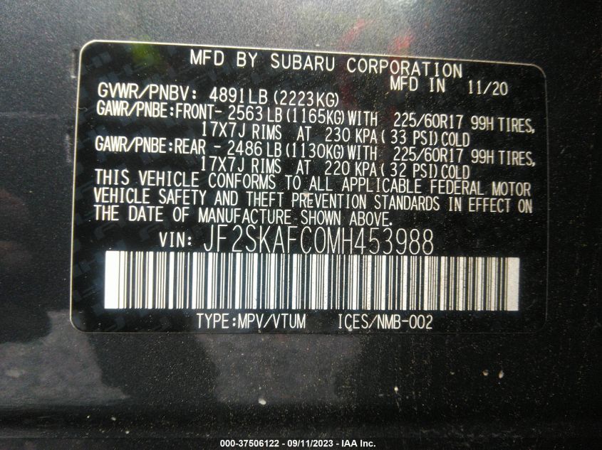 2021 SUBARU FORESTER PREMIUM - JF2SKAFC0MH453988