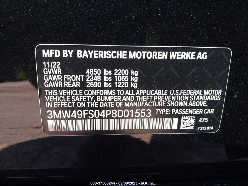 VIN 3MW49FS04P8D01553 2023 BMW 3 SERIES M340I