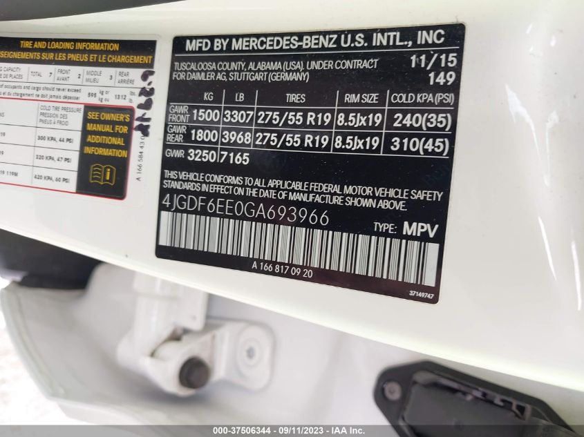 2016 MERCEDES-BENZ GL 4JGDF6EE0GA693966