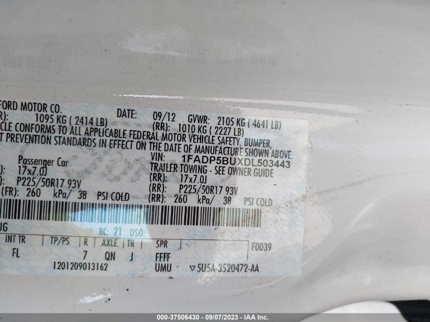 2013 FORD C-MAX HYBRID SEL - 1FADP5BUXDL503443