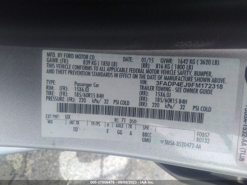 2015 FORD FIESTA SE - 3FADP4EJ9FM172318