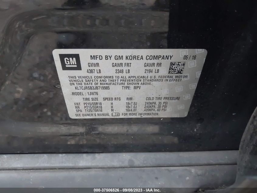 2018 CHEVROLET TRAX PREMIER - KL7CJRSB3JB719985