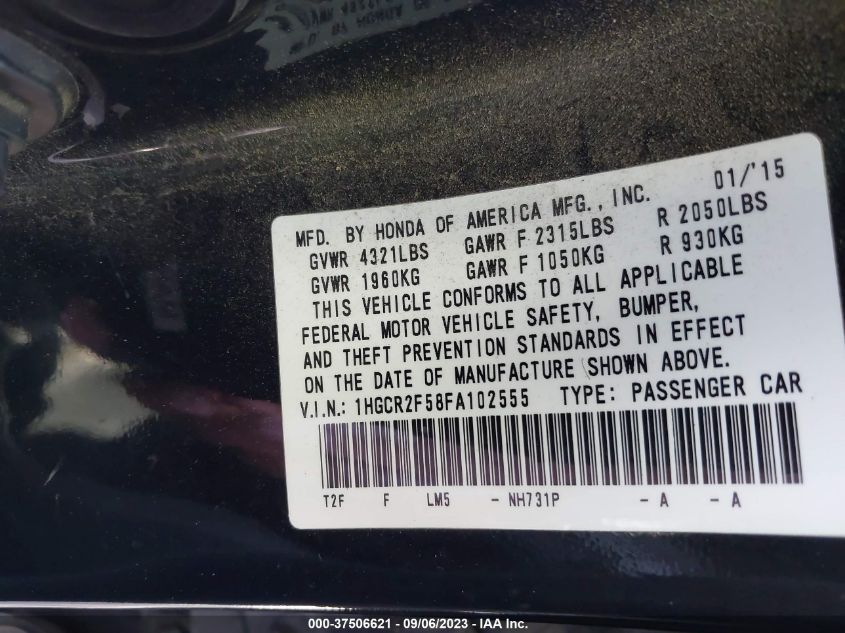 2015 HONDA ACCORD SEDAN SPORT - 1HGCR2F58FA102555
